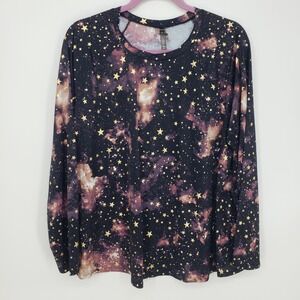 Torrid Galaxy Star Print Long Sleeve Top Womens Sz 2X Black Gold Celestial Space